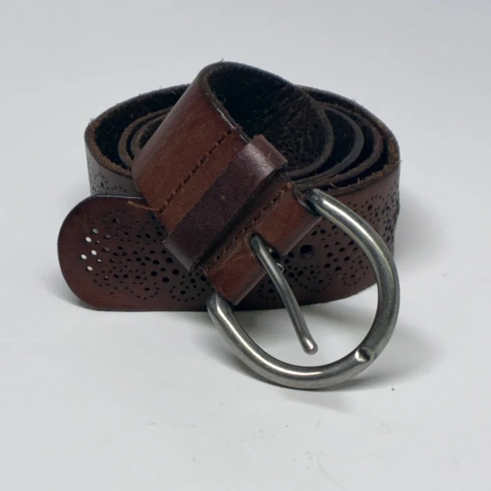 American Eagle Leather Belt Womens Large Brown Perforated Western Boho Artisan